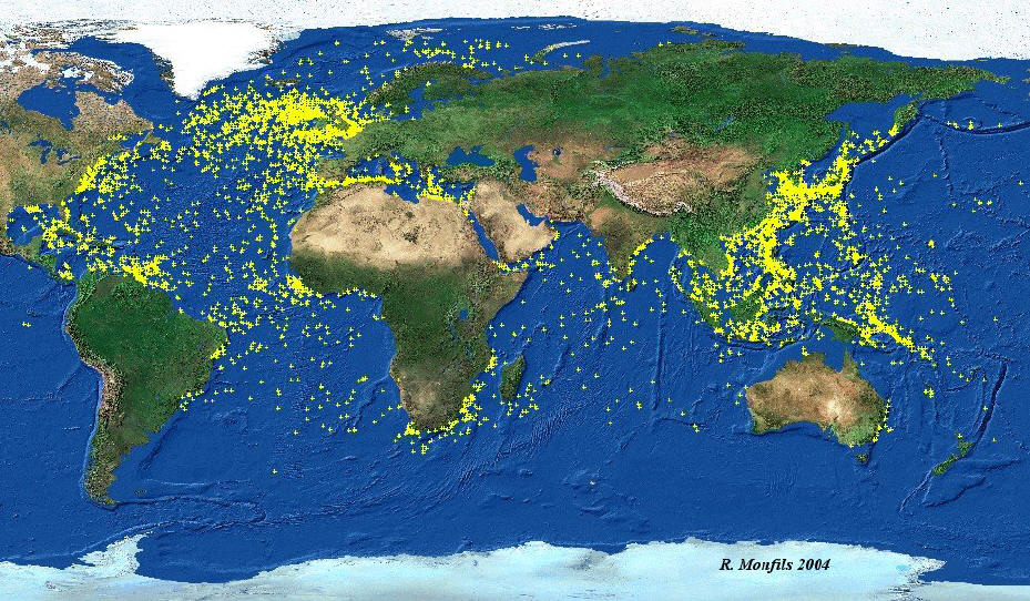 Current world map showing location of WWII shipwrecks from the Sea Australia 